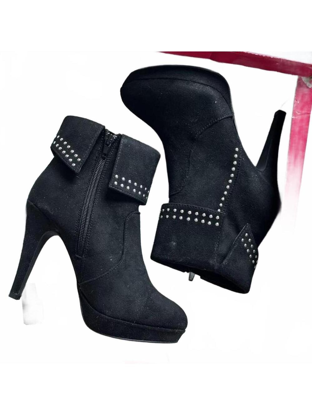Vintage Y2K Black Studded Platform Ankle Boots Womens 6.5 Box Included